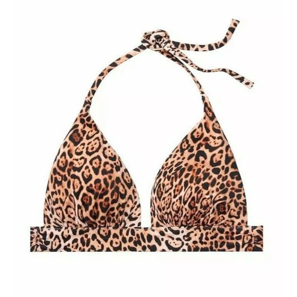 Victoria's Secret Push Up Triangle Swim Top Medium M Bikini Top Leopard - Picture 2 of 6